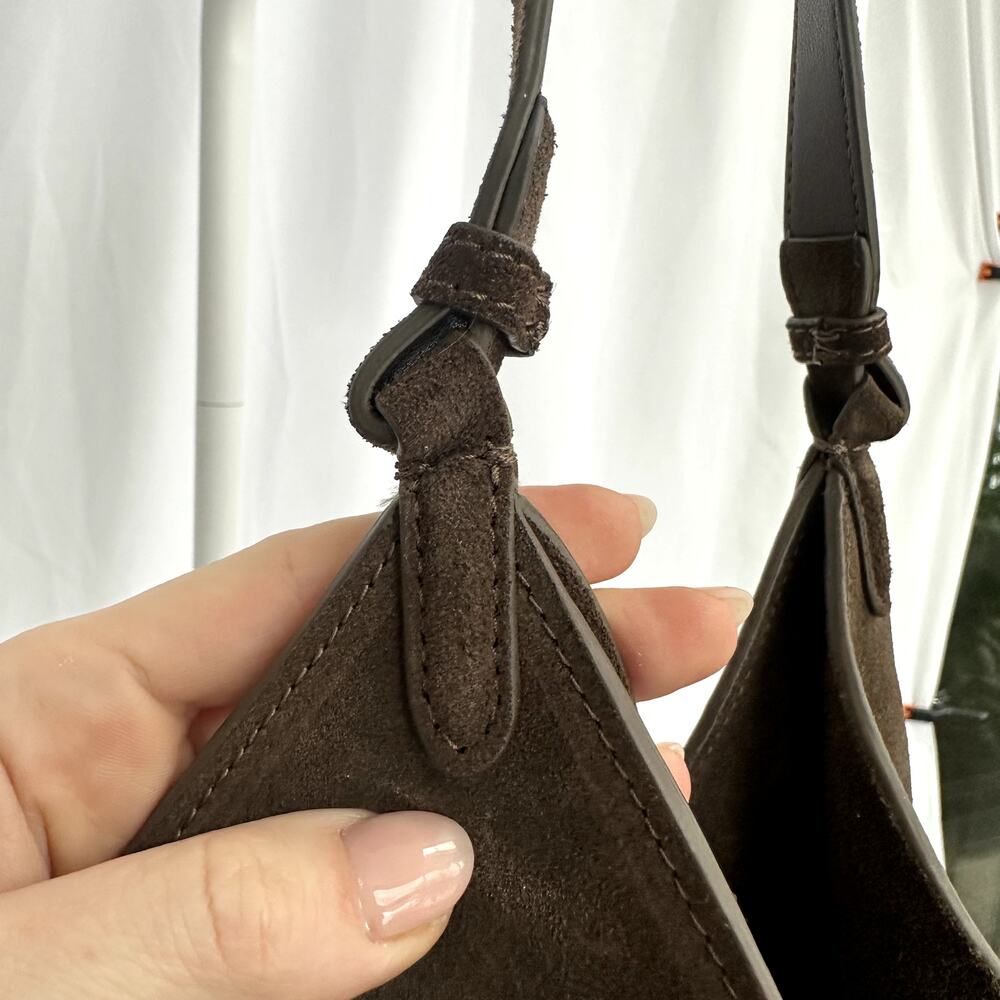 Khaite Tote Bag Lotus Suede Dark Brown Leather Shoulder Purse Large Scarf - Picture 2 of 12